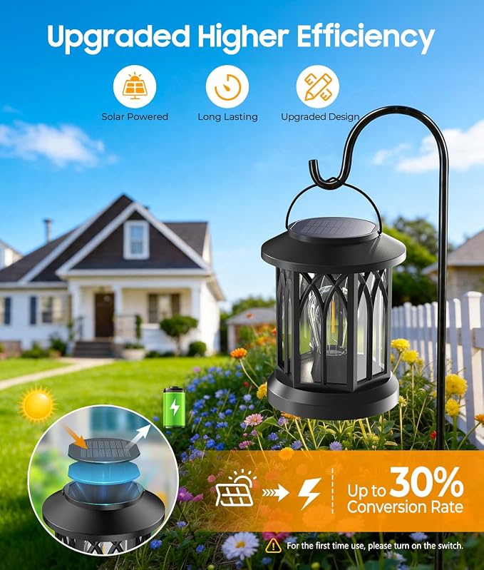 Solar Lantern Outdoor Lights with Wall Mount Kit, 2 Pack Upgraded Solar Lanterns Outdoor Waterproof, Hanging Solar Lights for Outside Decorative Yard Patio Path Porch Garden Decor