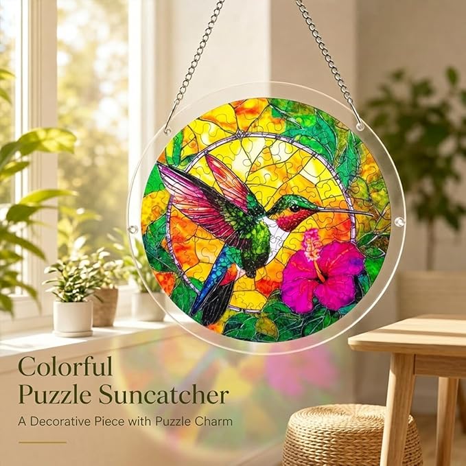 Acrylic Suncatcher Puzzle, 83 Pieces Unique Little Bird Sun Catcher Puzzle Kit for Doors Garden and Window Hanging, Colorful Hanging Light Catcher Decor, DIY Suncatcher Kits for Adults, 7.4 in