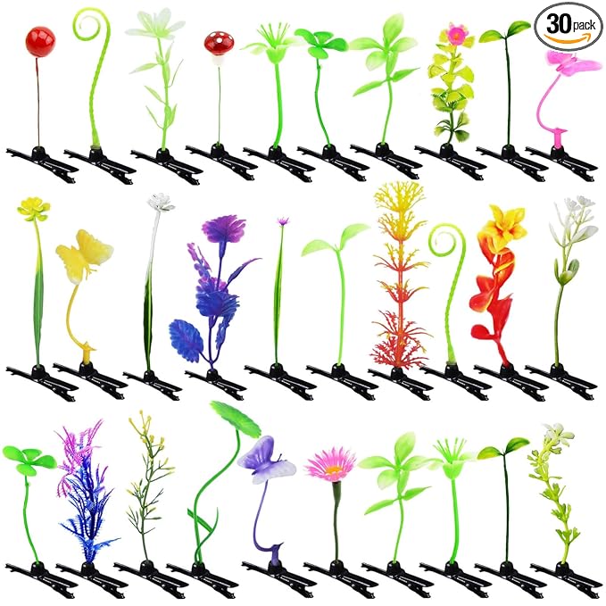 30 Pcs Bean Sprout Hair Clips, Tianhoudeger Mixed Style Plant Hairpins Flower Hair Clip Little Grass Barrette Mushroom Butterfly Headwear Hair Accessories for Women Girl School Home Party Christmas