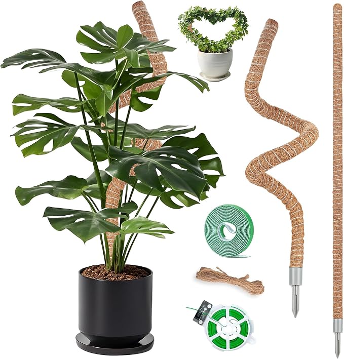 2 Pack Moss Pole, 63 Inch Monstera Plant Support, Moss Poles for Climbing Indoor Plants, Bendable Coco Coir Plant Support Stakes for Potted Plants, Pothos, Philodendron