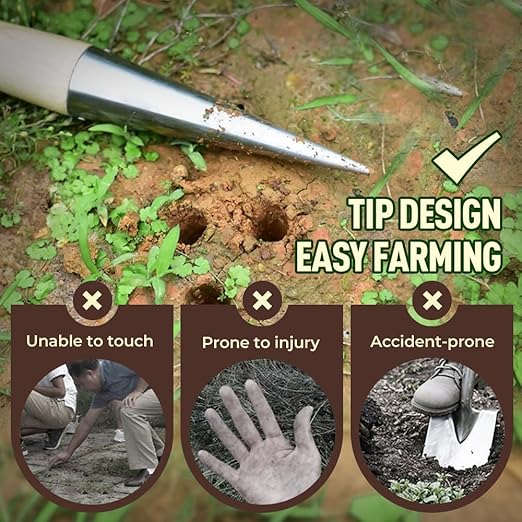 Plant Hole Digger for Planting, Seed Dibber Garden Tool, Hand Dibbler Seed Planter Tool,Bulb Planter Tool, Seeds Transplanting Plants Planting Bulbs, T Wooden Handle - Easy to Drill Holes (1pcs)