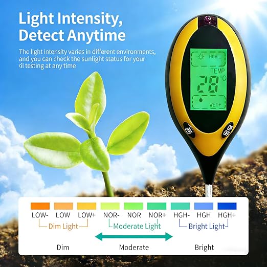 INNOVATIVE LIFE 4-in-1 Soil Moisture Meter Digital PH Meter/Soil Moisture/Temperature/Sunlight Intensity, Backlight LCD Display, Soil Test Meter for Garden, Lawn, Farm and Indoor Outdoor