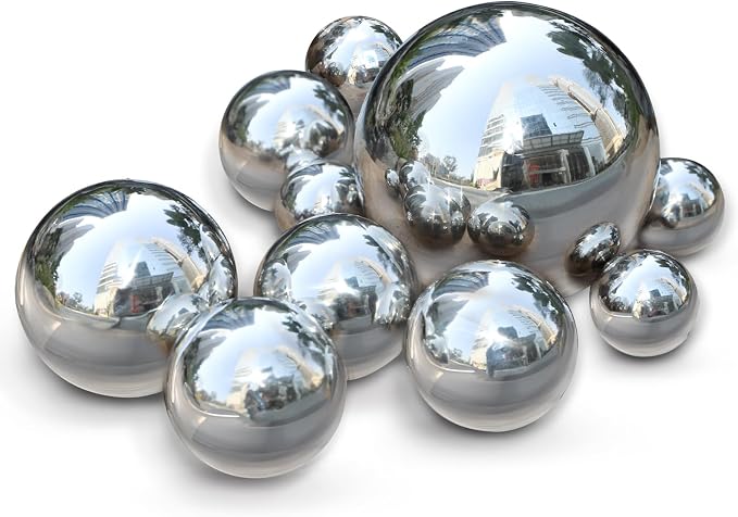 yarlung 10 Pack Stainless Steel Gazing Balls, 50-150 mm Garden Mirror Globe Floating Pond Sphere, Silver Polished Hollow Ball Reflective Ornament for Home Yard Outdoor Lawn Decoration