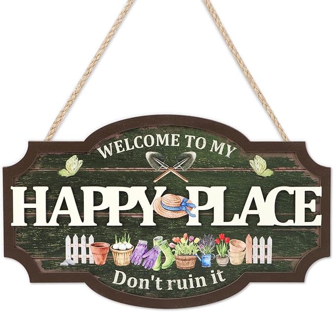 HOURIA 3D Welcome to My Happy Place Don't Ruin it Sign for Patio Yard Garden Decor,Funny Garden Signs for Outside,Gardening Gifts for Gardeners Women Men,Plant Lover Gifts