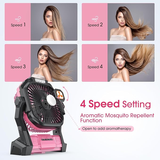 ONLYNEW Portable Fan Rechargeable, 20000mAh Cordless Battery Powered Table Fan with LED Lantern Battery Operated for Camping Tent Office Beach Desk Fishing Travel Home