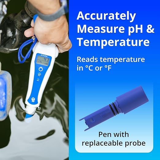 Bluelab pH PenPlus – Replaceable Probe pH & Temperature Meter, IP68 Waterproof, Backlit Display, Easy 2-Point Calibration – Includes Calibration & KCl Storage Solution – Made in NZ