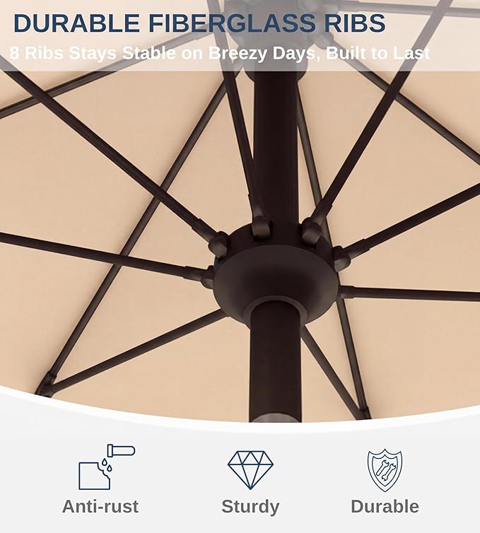 9FT Auto-Tilt Patio Umbrella|Outdoor Market Table Umbrella with 8 Fiberglass Ribs for Pool,Deck&Backyard