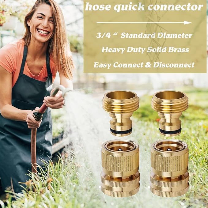 Quick Connect Hose Fitting, Solid Brass Garden Hose Quick Connectors 3/4 Inch Thread No-Leak Water Hose Repair Fittings Male and Female Hose Adapter - 5Packs