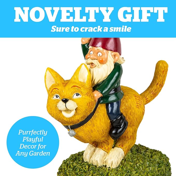 BigMouth Inc Riding Cat Garden Gnome Statue, Funny Outdoor Lawn & Yard Figurine, Housewarming Gag Gift Sculpture Decorations