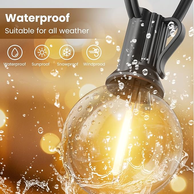RTTY Outdoor LED String Lights 100 FT Patio Light with 52 Shatterproof G40 Vintage Edison Bulbs, Outside Hanging Globe Lighting Waterproof for Porch, Deck, Garden, Backyard, Balcony, 2700K Dimmable