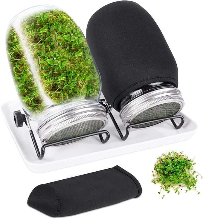 Kikerike Seed Sprouting Jar Kit with 2 Wide Mouth Mason Jars Bean Sprouts Growing Kit Microgreens Growing Jar with Mesh Screen Lids Sprouter Sprouts Maker for Growing Broccoli, Alfalfa, Mung Bean