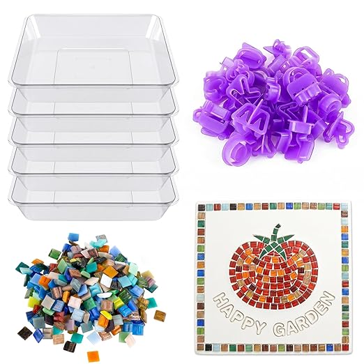U0U 5Pcs Stepping Stone Kit Includes 12inch Square Cement Molds,Mosaic Tiles and Carving Tools,DIY Garden Stepping Stone Kit for Kids,Outdoor Walkways Pavement Decoration (No Concrete Mix)