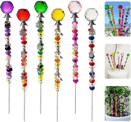 140Pcs DIY Fairy Wand Beaded Garden Stakes Kit Decorative Garden Stakes Beadable Items Fairy Garden Kit for Different Festivals Fairy Garden Accessories Outdoor(Section)