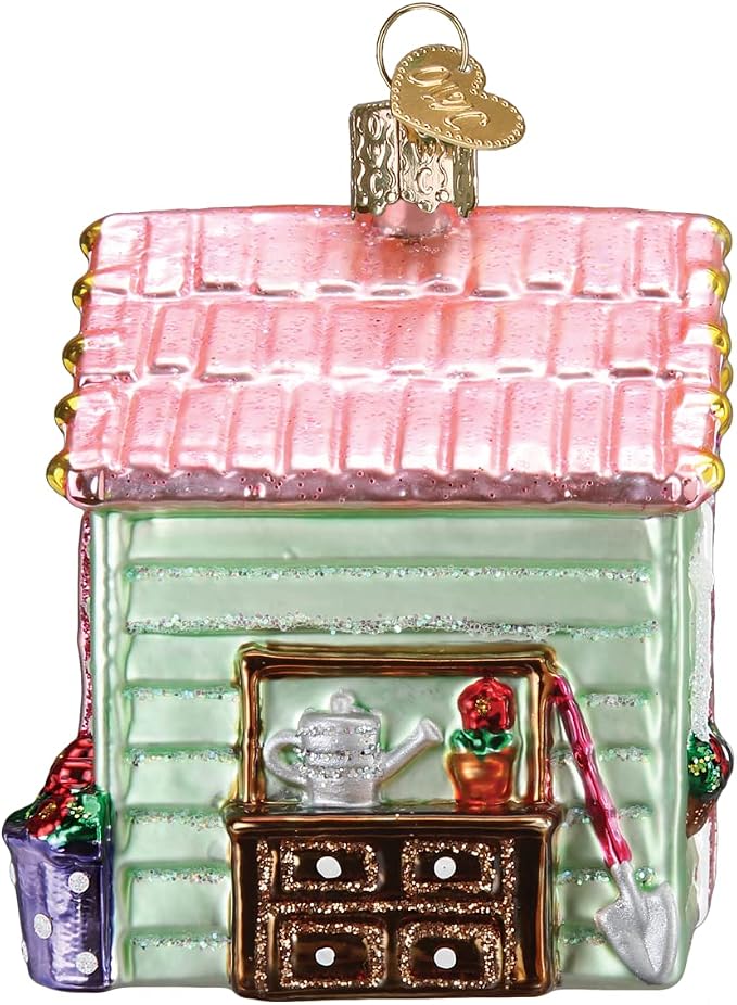 Old World Christmas She Shed Glass Blown Ornament for Christmas Tree, Handcrafted Holiday Decoration, Garden Collection