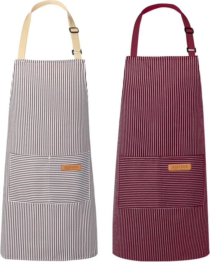 VALOME 2 Pack Kitchen Aprons, Apron for Cooking with 2 Pockets, Unisex Adjustable Neck Strap Chef Aprons for Men Women