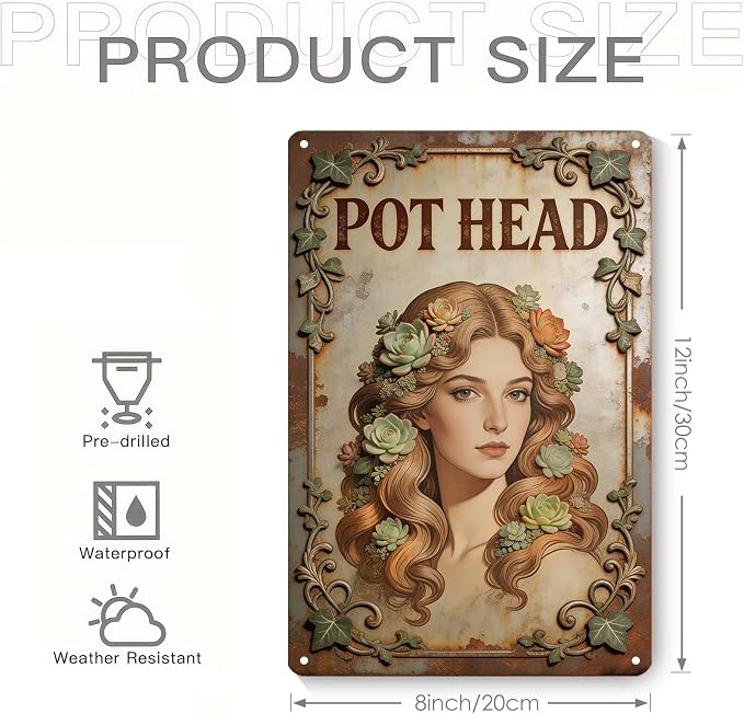 2D Flat Funny Garden Signs, Pot Head Vintage Garden Decor, Outdoor Wall Decor for Patio Yard Greenhouse Home, Waterproof Garden Gifts 8x12 Inch
