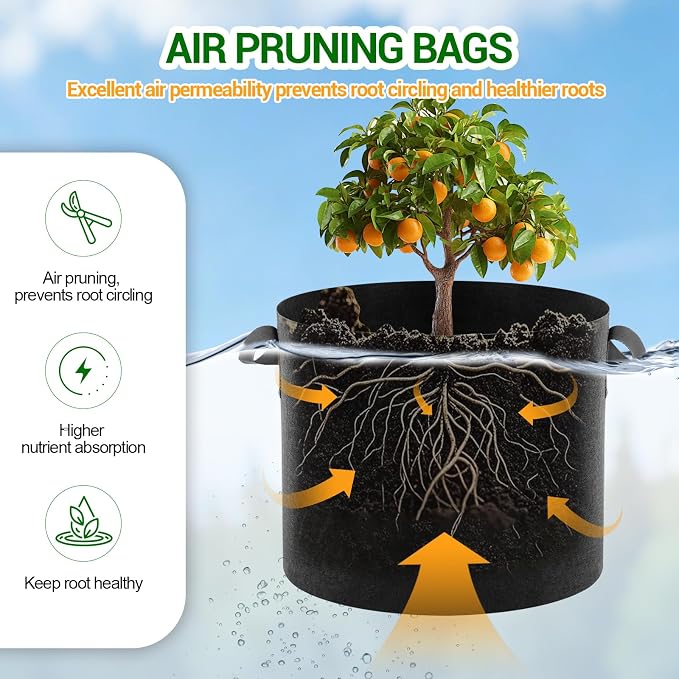 5-Pack 5 Gallon Grow Bags, Thickened Aeration Fabric Pots with Handles, Heavy Duty Plant Bags for Vegetables, Tomatoes, Potatoes, Fruits & Flowers, Reusable Garden Pots for Plants