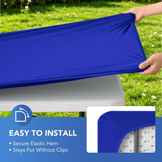Spandex Table Cover for 6 Foot Rectangle Tables-4 Pack Royal Blue Outdoor Picnic Elastic Table Cover-Spandex Stretch Folding Table Cloths for Camping Dining Room Patio Kitchen Banquet Party