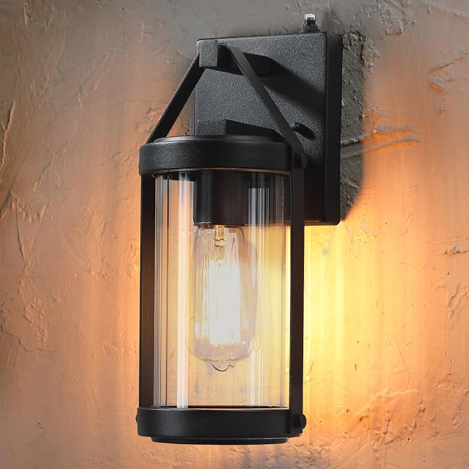 LONEDRUID Dusk to Dawn Sensor Outdoor Wall Sconce Lighting Black Exterior Porch Lantern Waterproof Outside Garage Light Fixtures Wall Mount for House Patio Entryway
