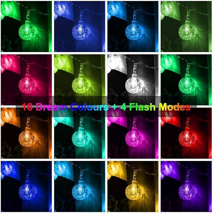 Metaku RGB Globe String Lights Battery Operated 26ft 60LED Fairy String Lights with Remote 16 Colour Changing Garden Waterproof Indoor Outdoor Decorative Light for Garden Patio Home