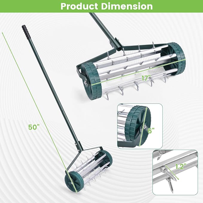 GYMAX Lawn Aerator, 17inch Heavy Duty Rolling Aerator with Sharp Spikes & Anti-Slip Handle, Push Grass Aerator for Lawn, Garden, Yard, Manual Aerator Tool (Basic)