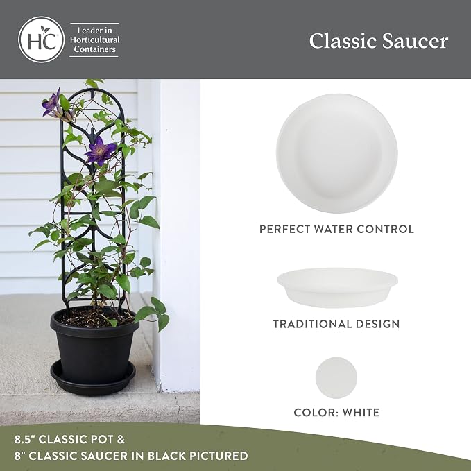 The HC Companies 8 Inch Classic Round Plant Saucer, Lightweight UV-Resistant Plastic Outdoor & Indoor Flower Pot Tray, 4-Pack Plant Pot Trays for Garden & Home Decor, White
