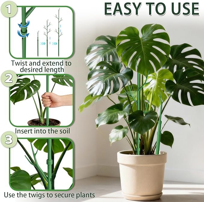 Telescoping Monstera Plant Support Stakes,17.3IN to 43.3IN Detachable Branch Plant Sticks Support Tall for Indoor Outdoor Climbing Plants,Adjustable Length Plant Accessories for Potted Plant-4 Pack