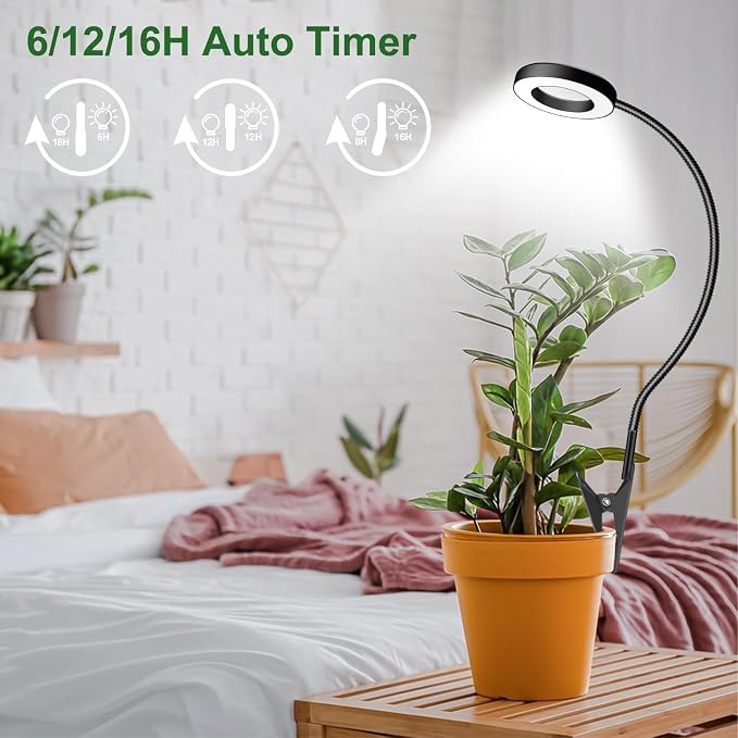 wolezek 2 in 1 Grow Lights for Indoor Plants, 3 Colors Plant Lights for Indoor Growing with 360° Gooseneck, 48 LEDs Full Spectrum Plant Grow Lights Indoor, 6/12/16H Timer, 5 Brightness, Black 1 Pack