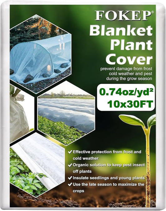 10Ft x 30Ft Plant Covers Freeze Protection, Reusable Frost Cover Plants Blanket for Winter, Floating Row Fabric Cover for Vegetables, Insect Protection, Sunscreen, Season Extension, 0.74oz/yd²