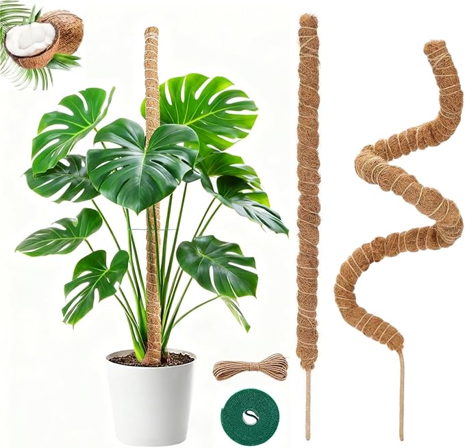 Moss Pole,2 Pack 27 Inch Monstera Plant Support, Upgraded 7mm Aluminum core Moss Poles for Climbing Indoor Plants DIY, Coco Coir Plant Pole Moss Plant Stick Support Stake Kit for Potted Plants Pothos