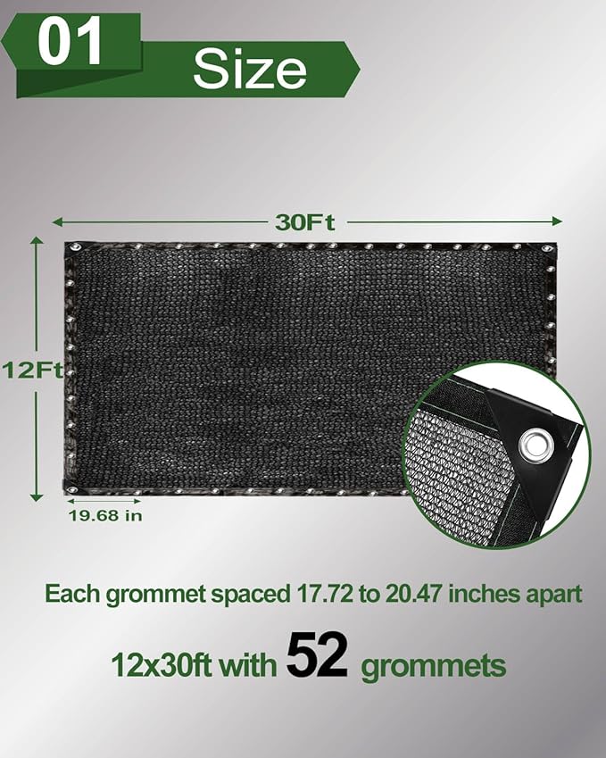 vensovo 40% Sunblock Shade Cloth Net Black Resistant - 12x30 Ft Garden Shade Mesh for Plant Cover, Greenhouse, Chicken Coop, Kennels, Tomatoes Plants