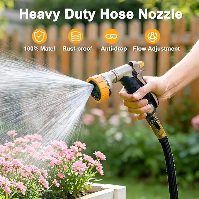 FANHAO Heavy Duty Garden Hose Nozzle, 100% Metal Rear Trigger Hose Sprayer for Garden Hose High Pressure, 7 Spray Patterns Water Hose Nozzle for Plants Watering, Cars Washing & Pets Bathing