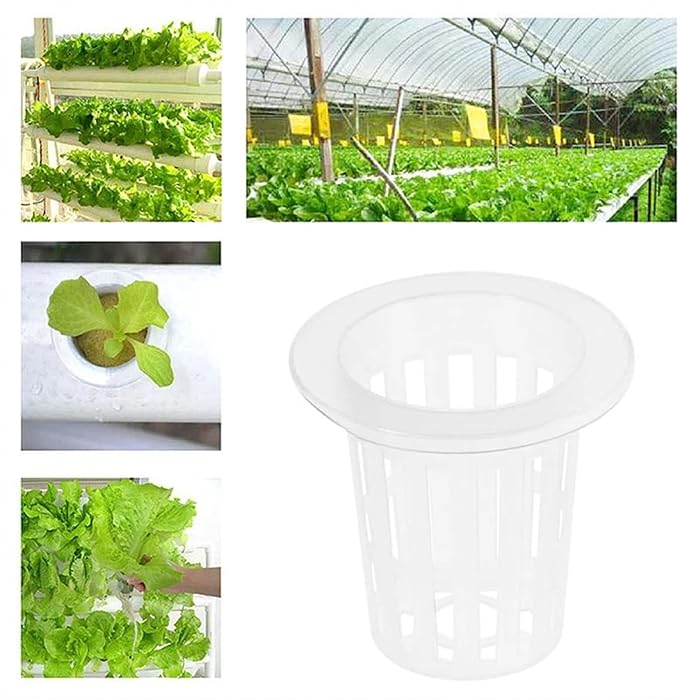 50PCS 1.75" Mesh Net Cup Pots Basket Hydroponics System Supplies Aquaponics Seed Growing Media White