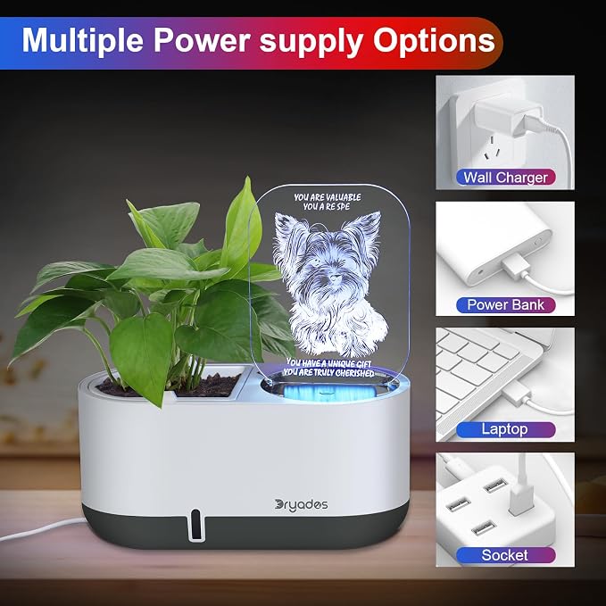 Planter with LED Note Board & 7 Colors Pen, Led Acrylic Message Board with Planter,Dog Board Night Light with Planting Pot for Mother's Day/Children's Day Gifts(No Plant)