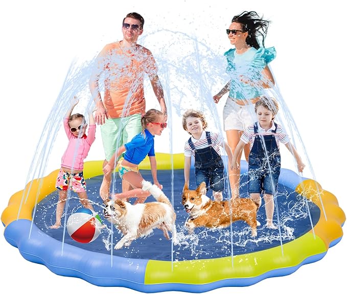 YSJILIDE Non-Slip Large Sprinkler Splash Play Mat,Splash Pad for Kids and Dog (Colorful, XXXXXL-120)
