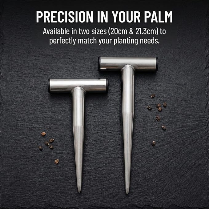 Heavy Duty Stainless Steel Garden Hand Dibber Tool, Hand Dibber, Seed Dibbers, Seed Planter for Tulips and Daffodils, T-Handle Hole Digger to Sow Bulbs, Ideal Gift for Gardeners (Big)
