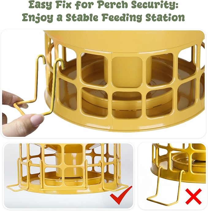 KOL Large Bird Feeder for Outdoors, 10LB Capacity Squirrel Proof Metal Feeder with 32 Feeding Ports & 3 Perches, Easy-Clean Hanging Birdfeeder for Cardinals, Bluebirds, Finches (Earthy Yellow)