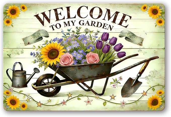 Funny Garden Signs, Vintage Garden Gift, Garden Decor for Outside, Welcome to My Garden Sign, Weatherproof Aluminum Outdoor Decor for Patio Yard Greenhouse Home, Wall Decor 8x12 Inch