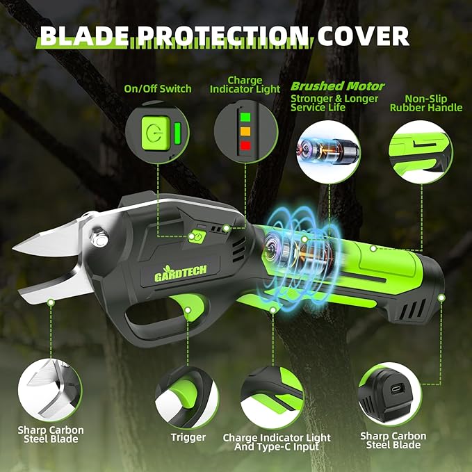 GARDTECH 7.2V Electric Pruning Shears Cordless with 4000mAh Battery, 0.55in Cutting Electric Pruner, Ultra-Lightweight 1.5lbs Cordless Garden Shears for Weak Hands, Potted plant, Rose and Shrub