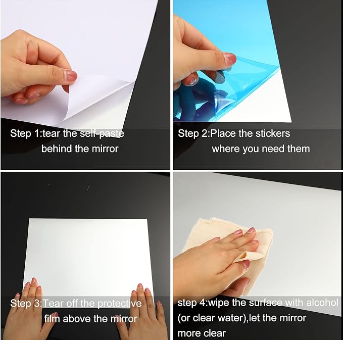 Zonon Flexible Mirror Sheets Self Adhesive Non Glass Mirror Tiles Stickers for Home Wall Decor(10 Pieces,9 x 13 Inches)