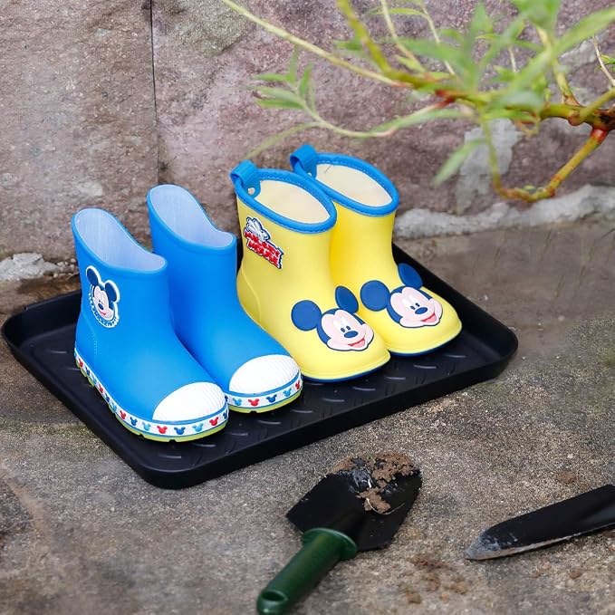Plastic Boot Tray for Entryway,Boot Mat,Shoe Tray,Shoe Mat for Indoor and Outdoor Use (3pcs Small Size Black (Hard Plastic), 13.3X10.6 inch)