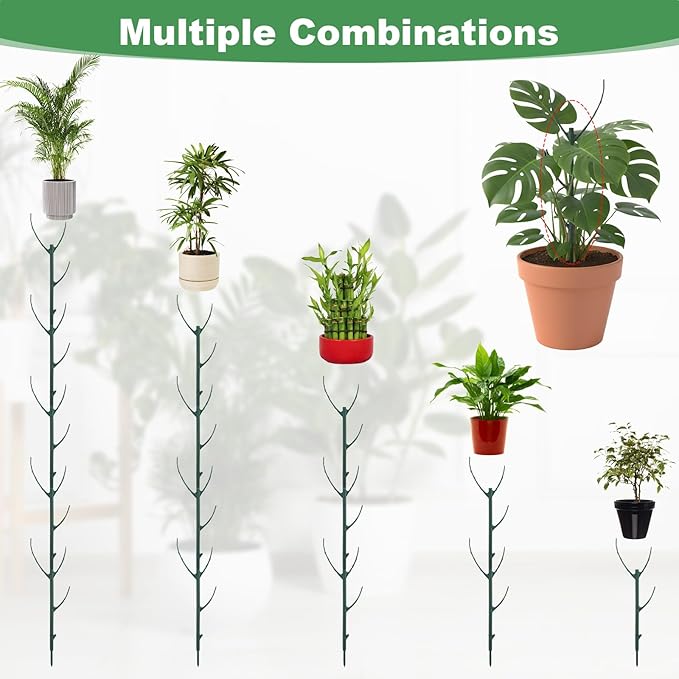 Nogeqi 6 Pack Stackable Plant Support Stakes, Plant Stem Support Sticks Structures Pole with Half Round Supporting Rings for Monstera Trellis Indoor Outdoor Garden Accessories