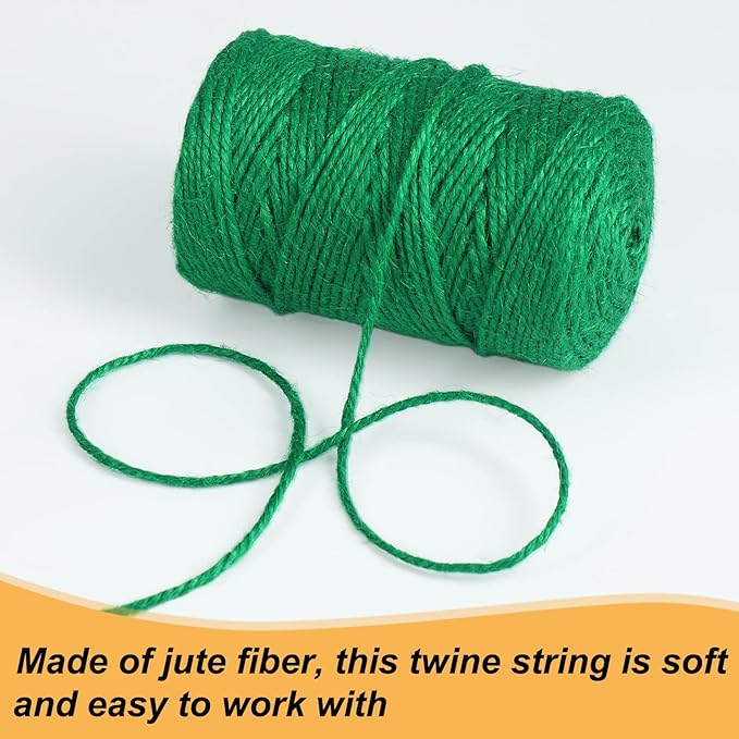 Tenn Well Jute Garden Twine, 328 Feet 3mm Heavy Duty Tomato Twine, Green Plant Ties for Gardening, Climbing Plants, Vegetables, Crafting
