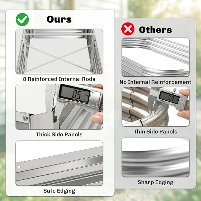 Outsunny Galvanized Raised Garden Bed Kit with Reinforcing Bars, Large and Tall Metal Planter Box for Vegetables, Flowers and Herbs, 6' x 3' x 2', Silver