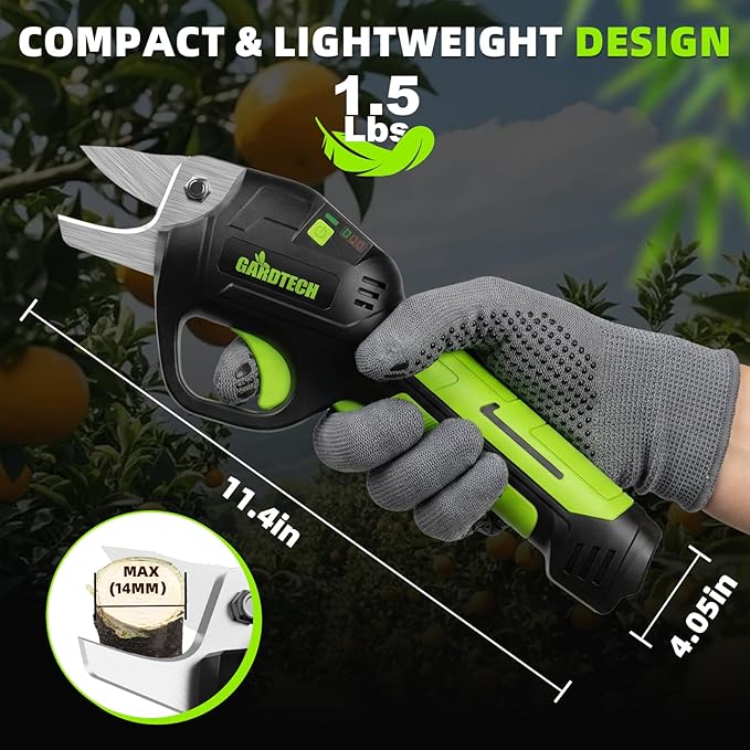 GARDTECH 7.2V Electric Pruning Shears Cordless with 4000mAh Battery, 0.55in Cutting Electric Pruner, Ultra-Lightweight 1.5lbs Cordless Garden Shears for Weak Hands, Potted plant, Rose and Shrub