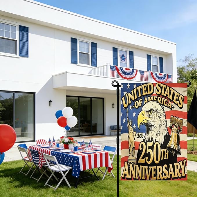 250 Anniversary usa Garden Flag 12x18 Double Sided, 1776-2026 USA 250th Anniversary Patriotic Yard Decor Vintage US Map Flag