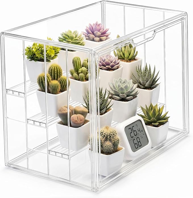 Clear Mini Greenhouse Indoor, Tabletop Portable Greenhouse with Magnetic Door Small Acrylic Plant Green House for Seed Starting, Plant Grow Warmer,and Home Gardening Display