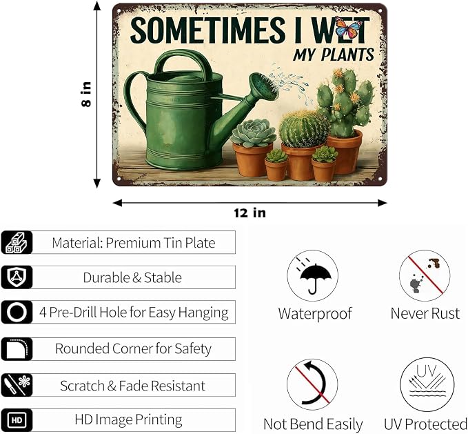 Garden Signs for Outside Funny Metal Garden Wall Art Decor Sometimes I Wet My Plants Sign Gardening Gifts for Women Vintage Yard Metal Tin Sign Gardening Accessories Decorations Outdoor 8x12 Inch