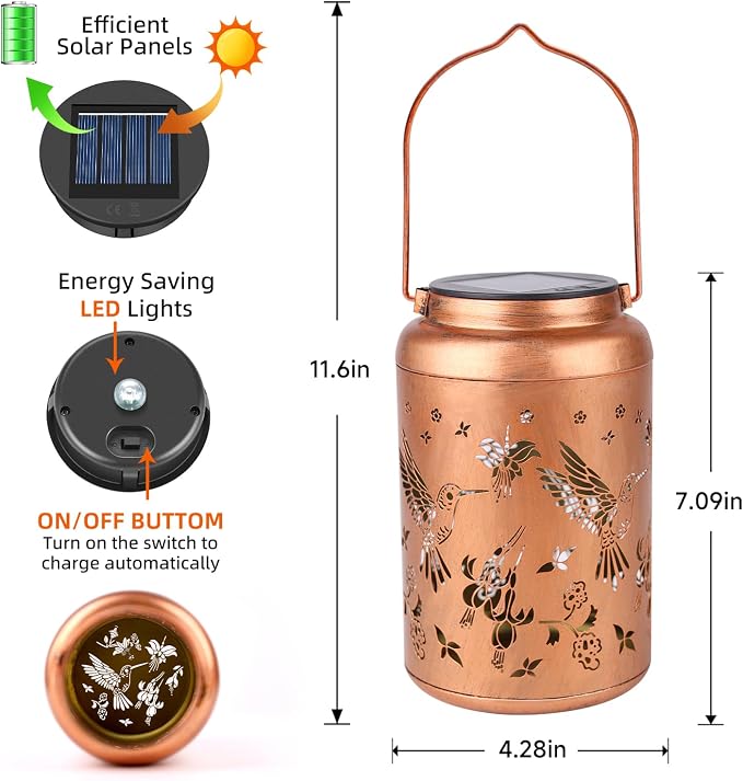 Fathers Day Gift Dad Hummingbird Solar Lanterns Outdoor Waterproof Hanging,Solar Lights Metal Summer Decor Garden,Patio,Yard,Lawn,Backyard,Front,Porch Gifts Women Mom Grandma Men