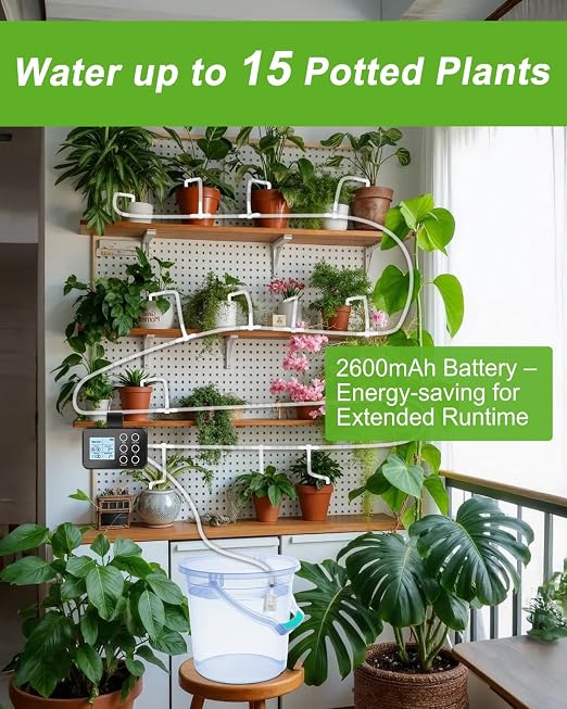 Automatic Plant Waterer Indoor with Timer: Vacation Plant Watering Devices for 15 Potted Plants, New Upgraded Auto Watering for Plant, Drip Irrigation System with Large Display, Easy Programming